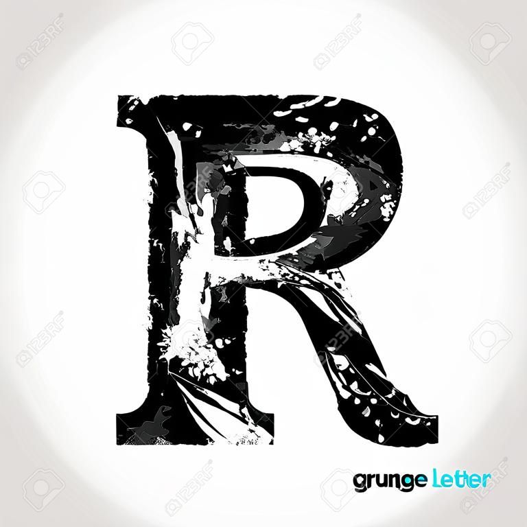 Grunge Letter R. Black Font Sketch Style Symbol. Vector Design Illusrations.