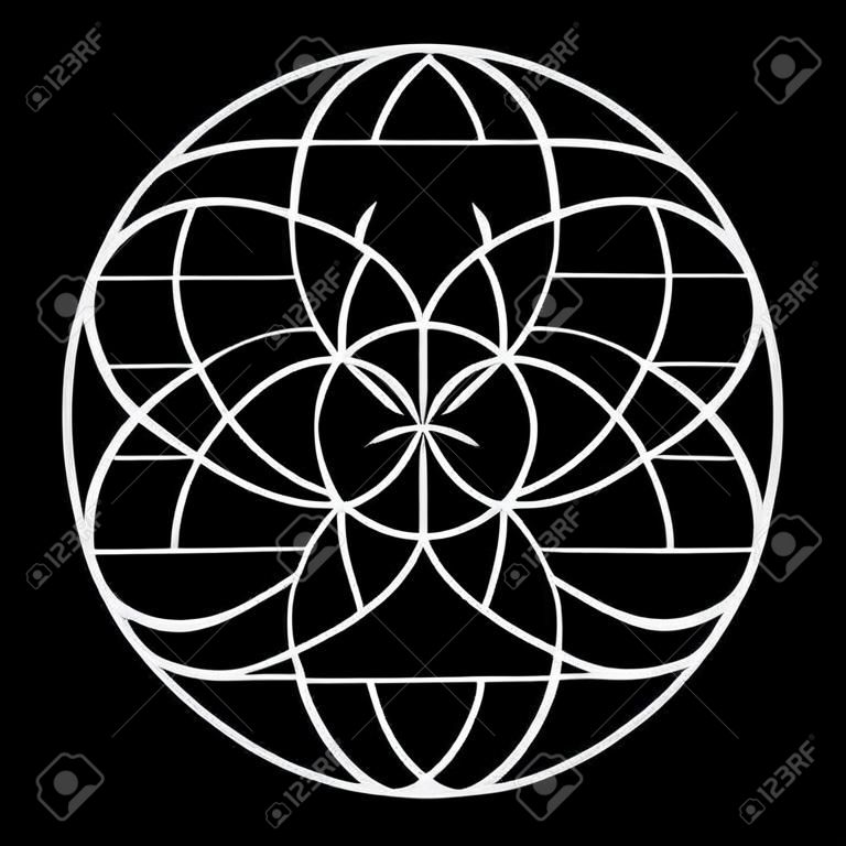 Fiore della vita. Geometria Sacra Vettoriale Bianca isolato su nero.