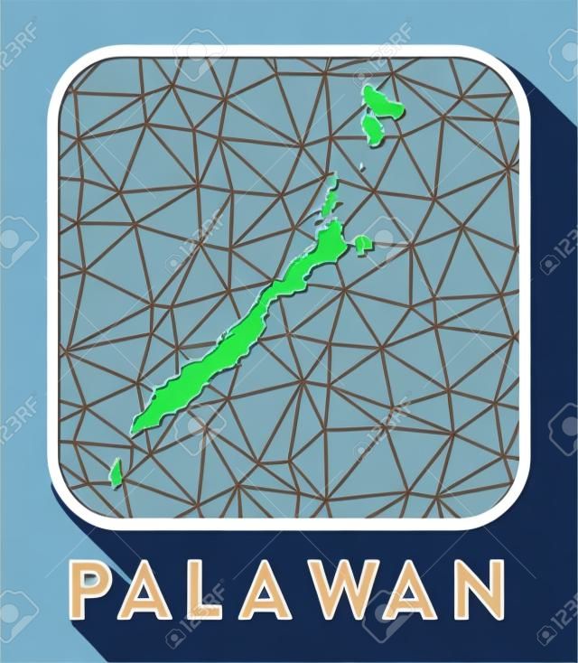 Palawan map design. Vector low poly map of the island. Palawan icon in geometric style. The island shape with polygnal gradient and mesh on dark background.