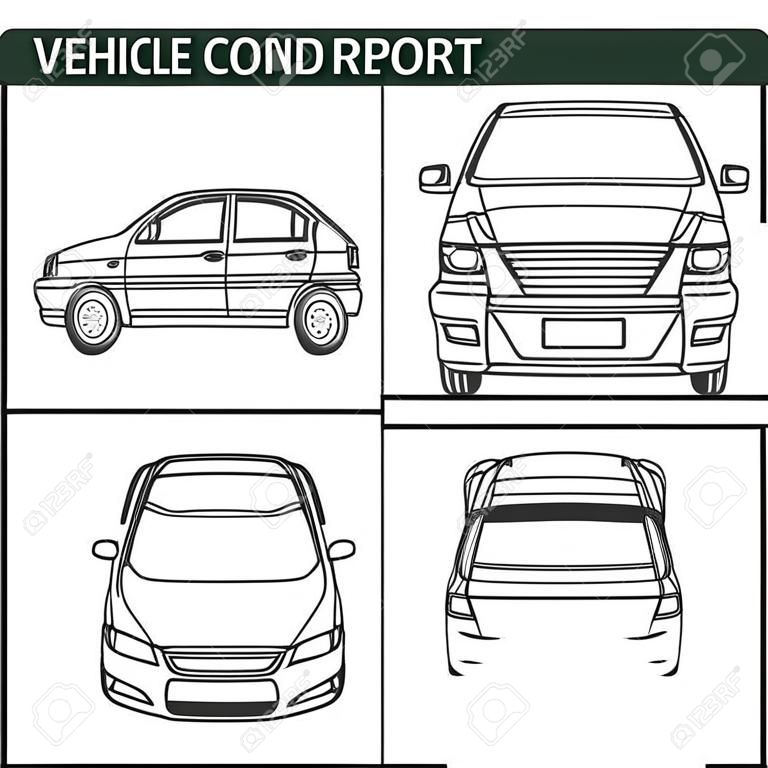Vehicle condition report car checklist, auto damage inspection vector