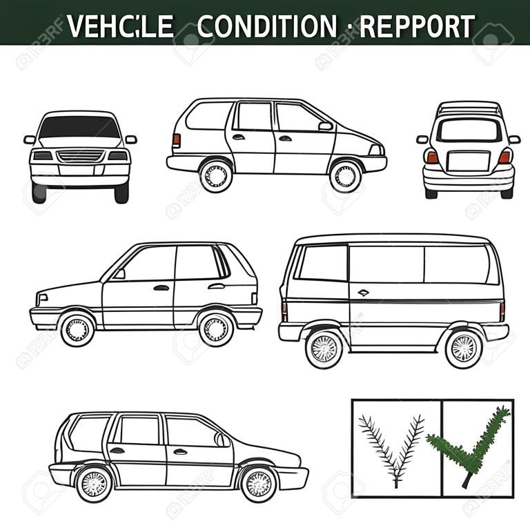 Voertuigconditie rapport auto checklist, auto schade inspectie vector