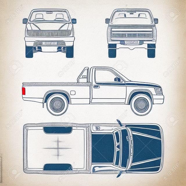 Pickup truck illustration blueprint