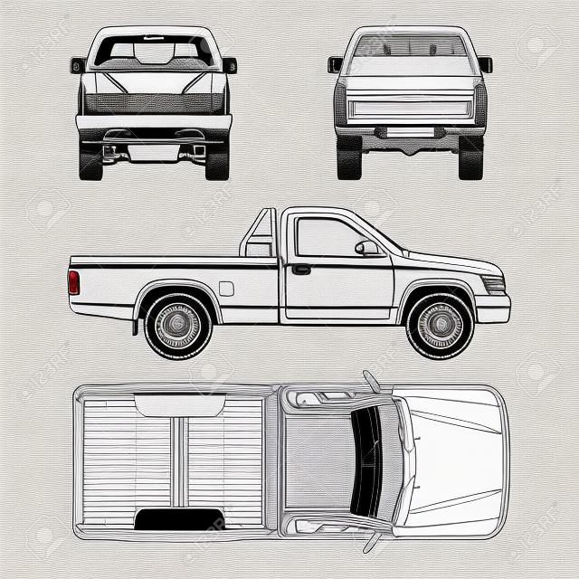 Pickup truck illustration blueprint