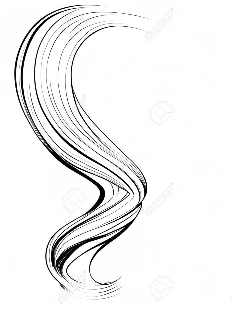 素描图形妇女的美丽的卷发矢量模板。头发被隔绝在白色背景
