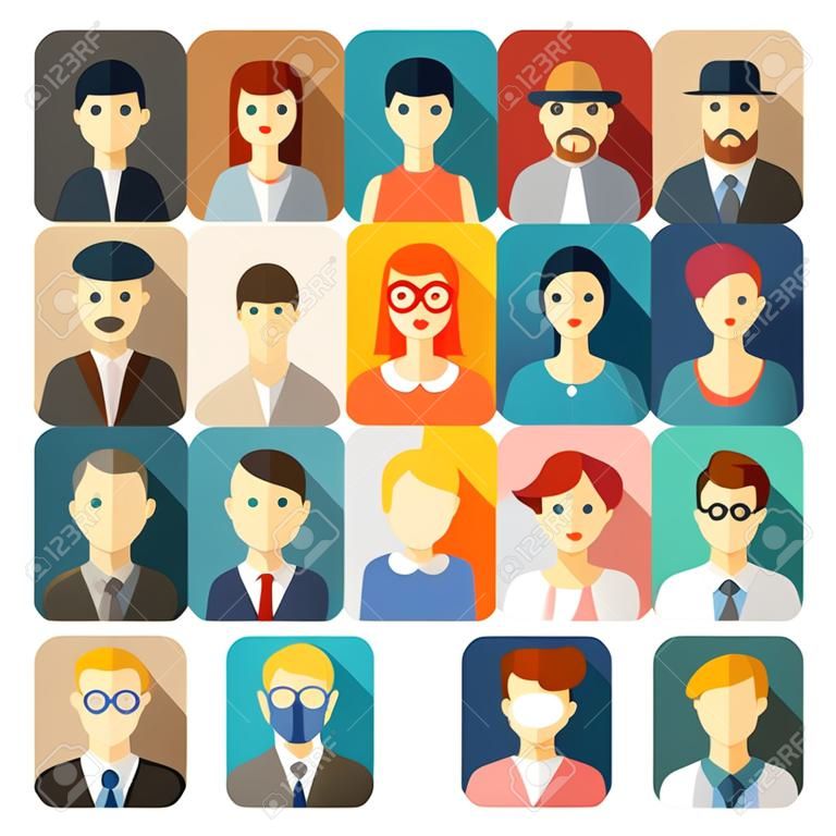 cones de avatar redondos planos, rostos, ícones de pessoas