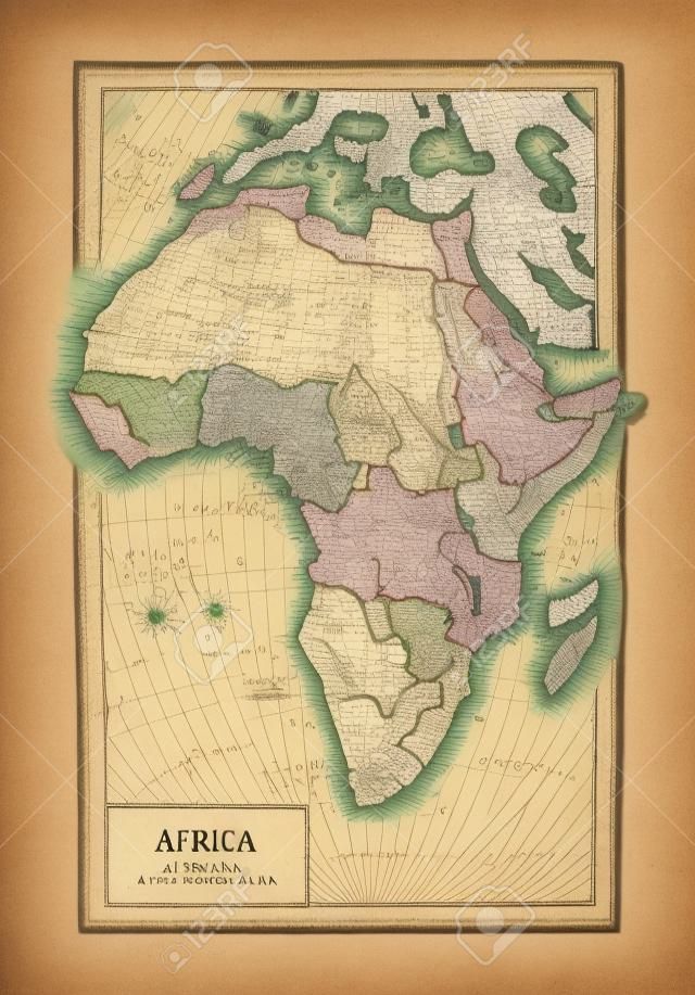 Ancient map of African continent with geographical Italian names and descriptions