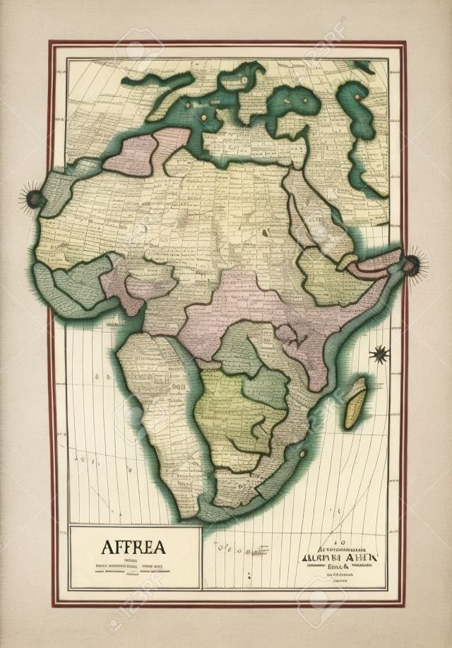 Ancient map of African continent with geographical Italian names and descriptions