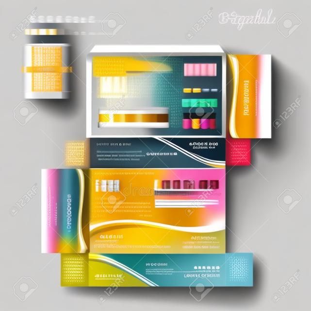 Supplementen en Cosmetic box design,Package design,template, box outline,flyer design,vector illustratie