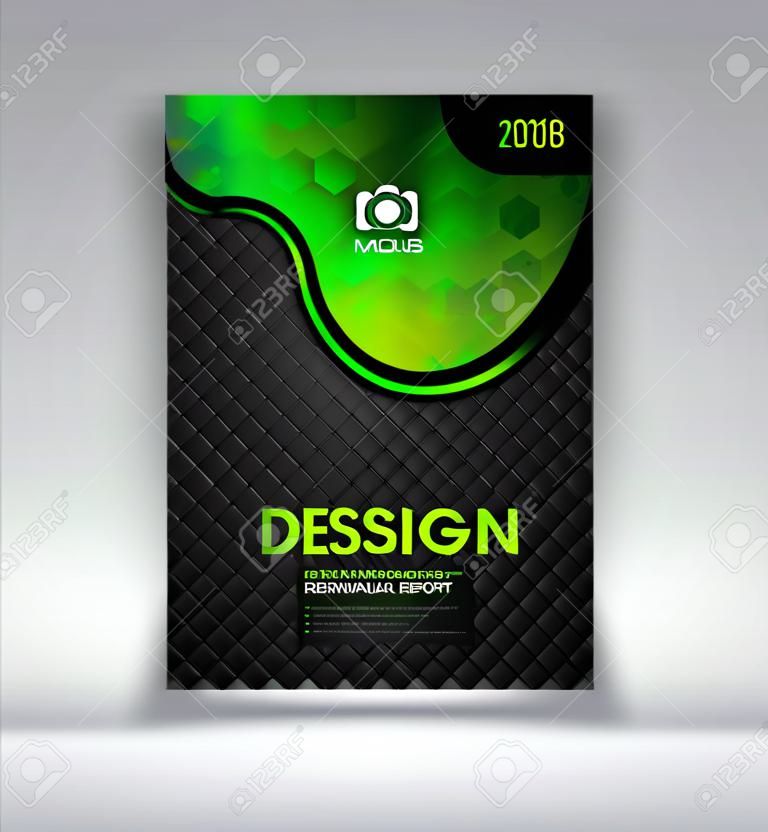 綠色和黑色封面設計和封面年度報告小冊子傳單模板矢量插圖
