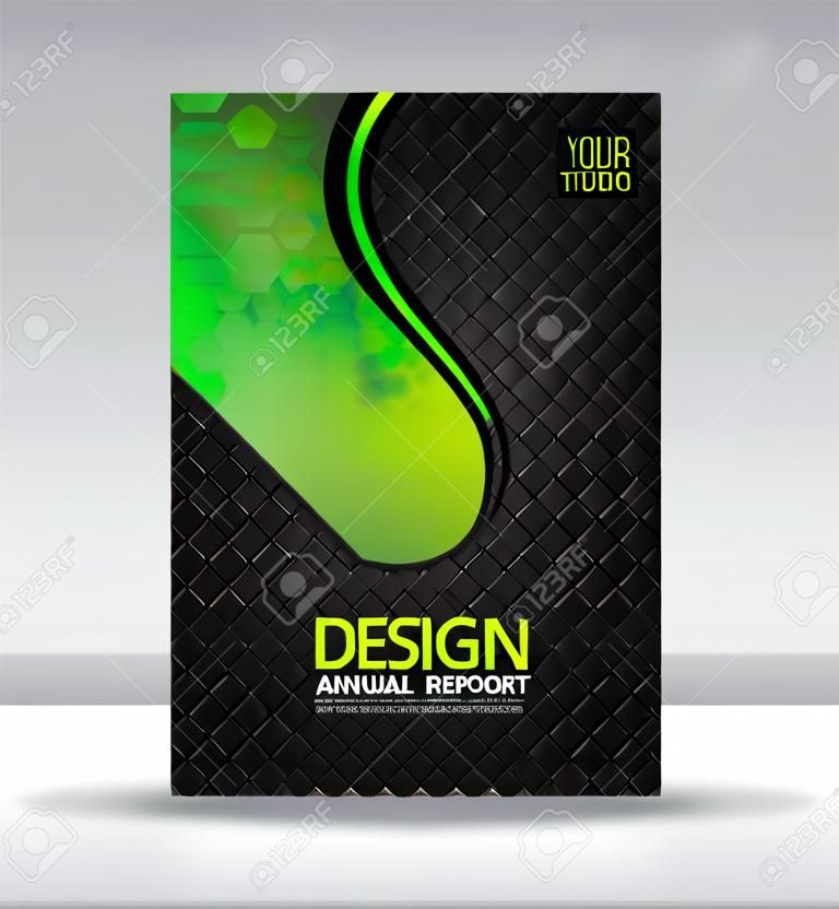 綠色和黑色封面設計和封面年度報告小冊子傳單模板矢量插圖