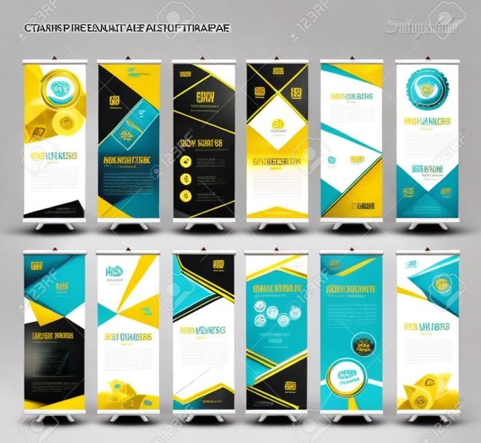 Roll Up Banner template Collection, stand display template vector