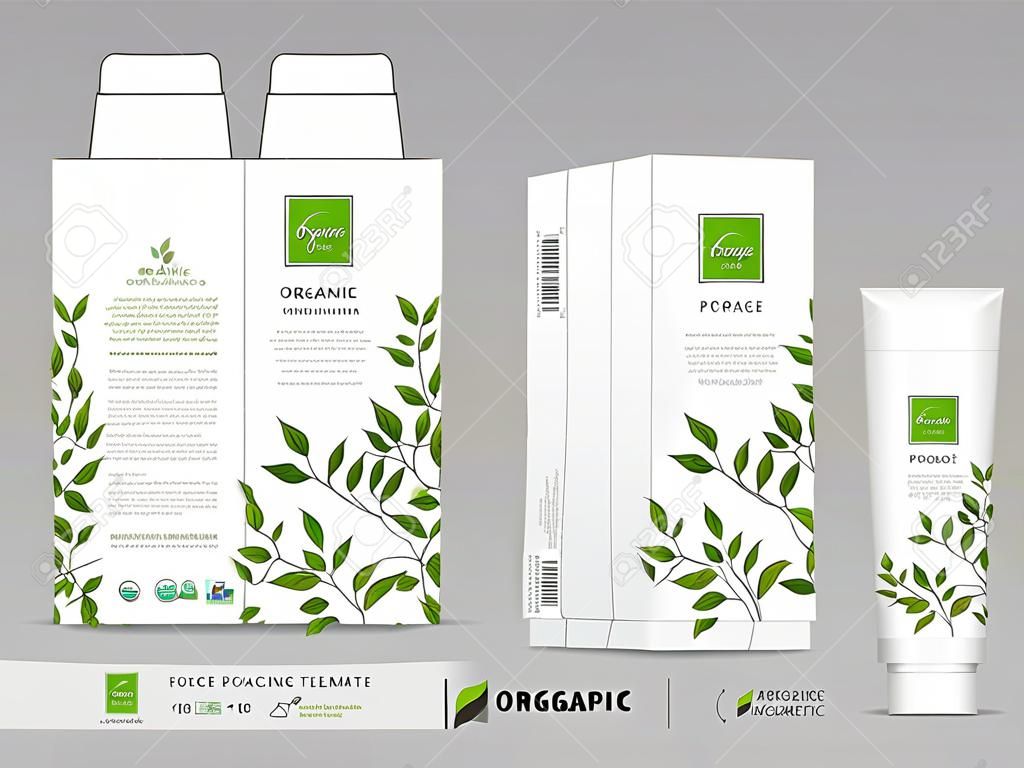 An organic packaging template vector illustration on gray background.