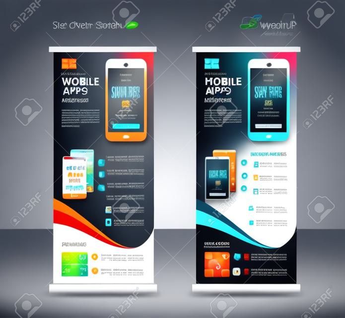 Mobile apps roll up banner template design.
