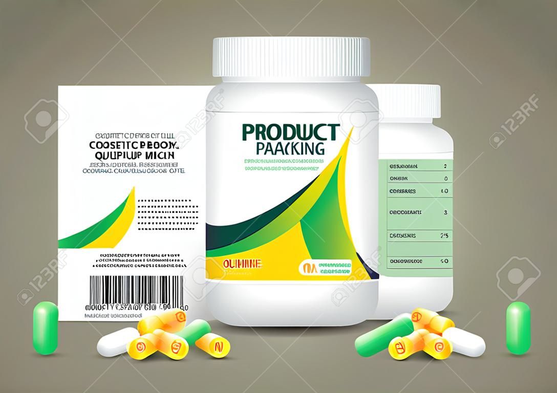 Supplement Bottle Packaging, Cosmetic Package. Product Design Stock Vector  - Illustration of bottle, medicine: 243789863