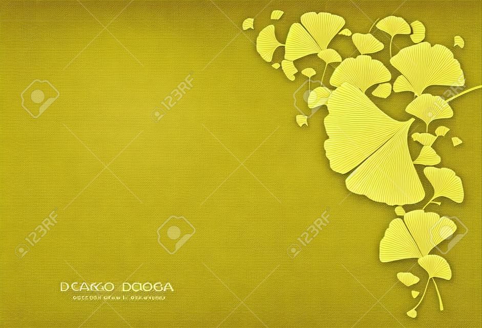 Luxury ginkgo background design with golden line on dark color. ginkgo leaf line arts design for wallpaper, banner, prints, invitation and packaging design. Vector illustration
