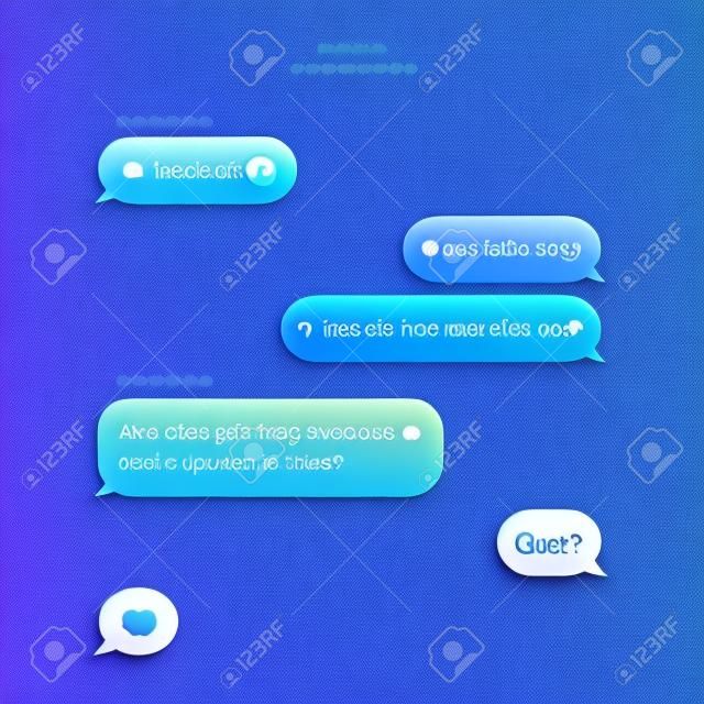 Interfaccia iMessage. Mockup di sms. Messaggero di Telegram. Bolle di messaggi vettoriali piatte. Interfaccia di chat su sfondo nero. Illustrazione vettoriale
