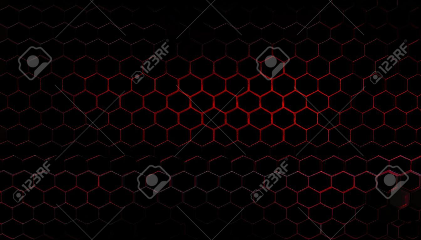 Dunkler Hexagon-Hintergrund mit rotem Blitzlicht. Vektor-Illustration