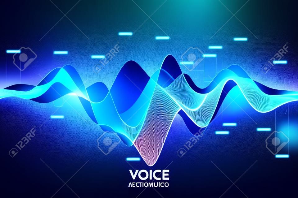 Vector echo audio wavefrom. Abstract music waves oscillation. Futuristic sound wave visualization. Synthetic music technology sample. Voice recognition. Digital sound analysis. Speech to text