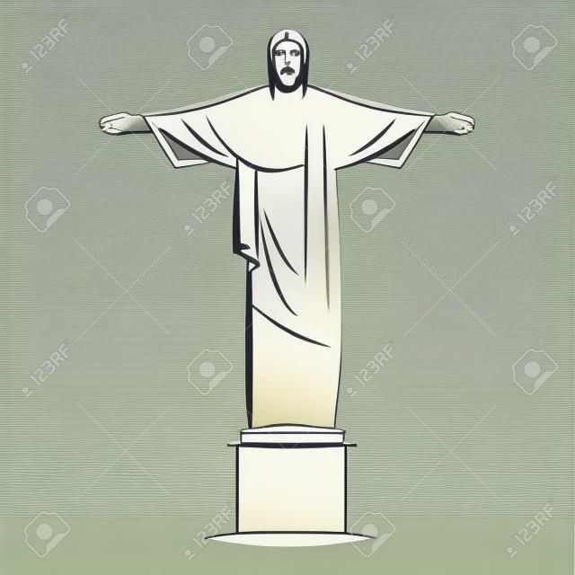 The Christ the Redeemer statue in Rio de Janeiro, Brazil. Vector sketch illustration. Eps 10