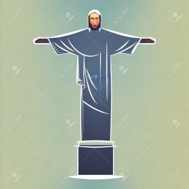 La statua del Cristo Redentore a Rio de Janeiro, Brasile. Illustrazione di schizzo di vettore. Eps 10