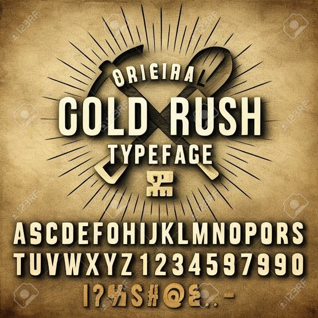 Vector handmade font. Vintage styled grunge textured typeface. Latin alphabet letters and numbers.