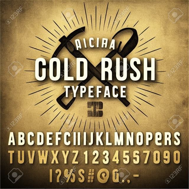 Vector handmade font. Vintage styled grunge textured typeface. Latin alphabet letters and numbers.