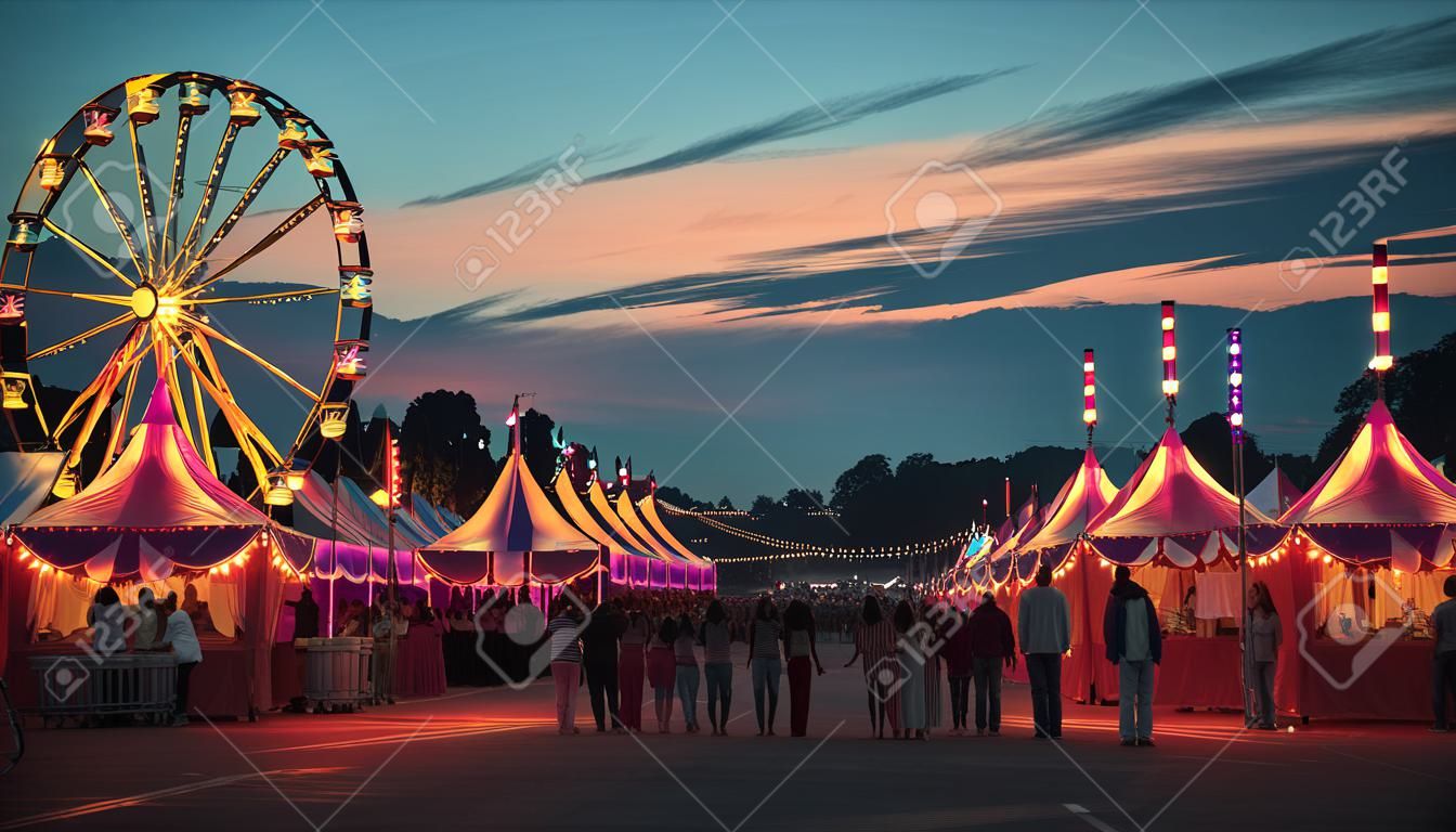 Dazzling Dusk Delights: Exploring the Vibrant Charms of a Summer Carnival. Generative AI