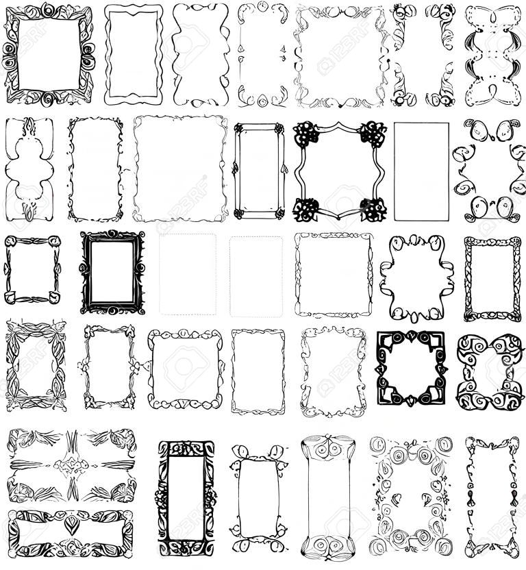 Elementos de diseño de una colección de más de 40 único, dibujado a mano bordes y marcos