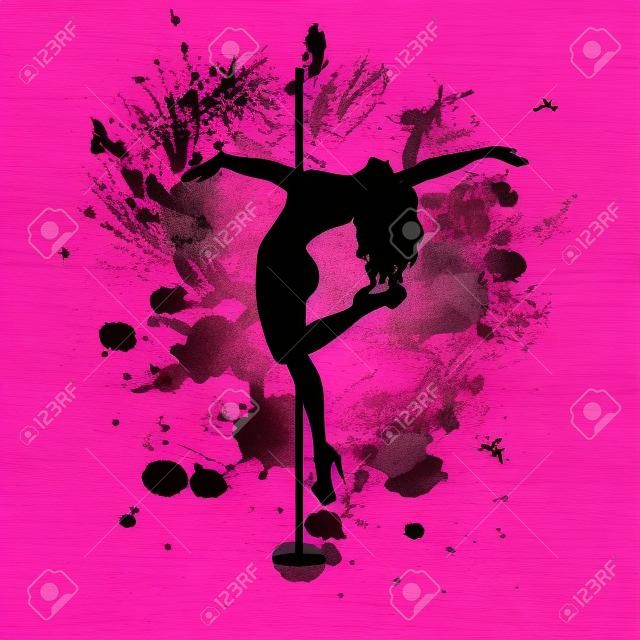 silhouette pole dance exotic on pink blot