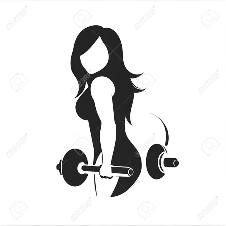 Illustrazione vettoriale di silhouette donna fitness di una ragazza che fa esercizio con manubri