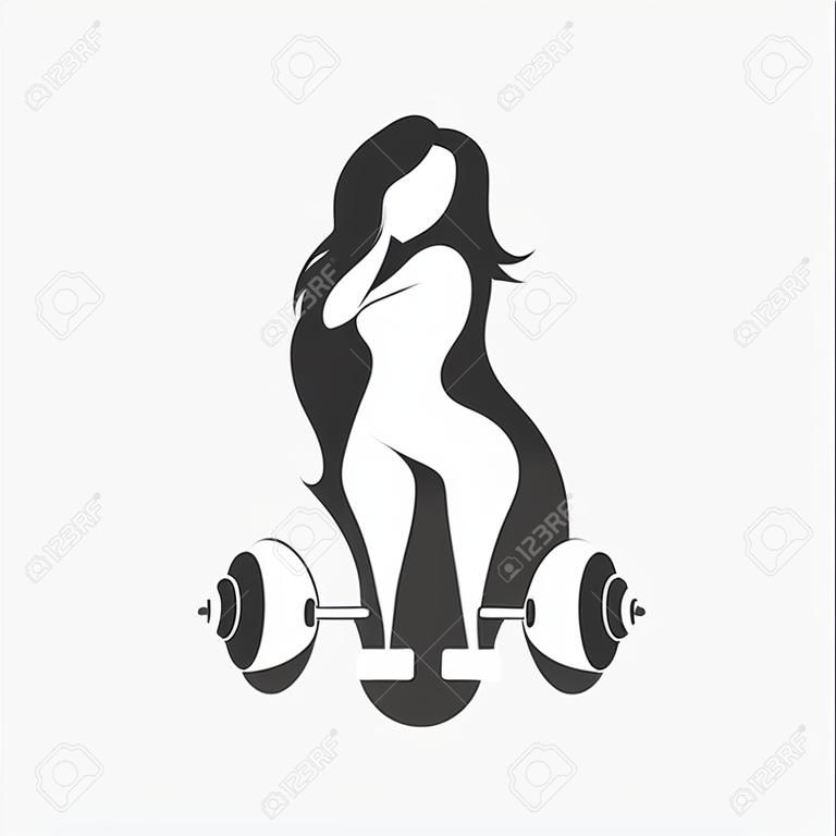 Illustrazione vettoriale di silhouette donna fitness di una ragazza che fa esercizio con manubri