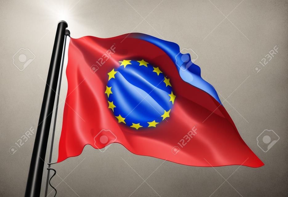 Flag of Europe. Waving in the wind. Vector