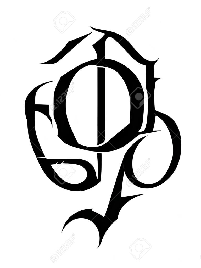 Os números estão no estilo gótico. Vector. Símbolos isolados no fundo branco. Caligrafia e letras. Figuras medievais. Símbolos individuais. Fonte elegante para tatuagem.
