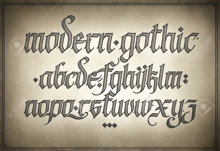 Gothic. Vector. Lowercase letters on a white background. Beautiful and stylish calligraphy. Elegant European typeface for tattoo and design. Medieval Germanic modern style.