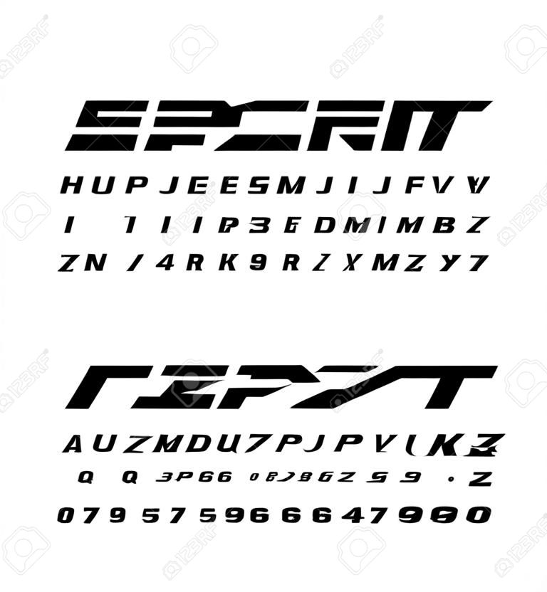 les polices et les nombres de l'alphabet moderne de sport. Police de typographie en majuscules et nombre. illustrateur de vecteur