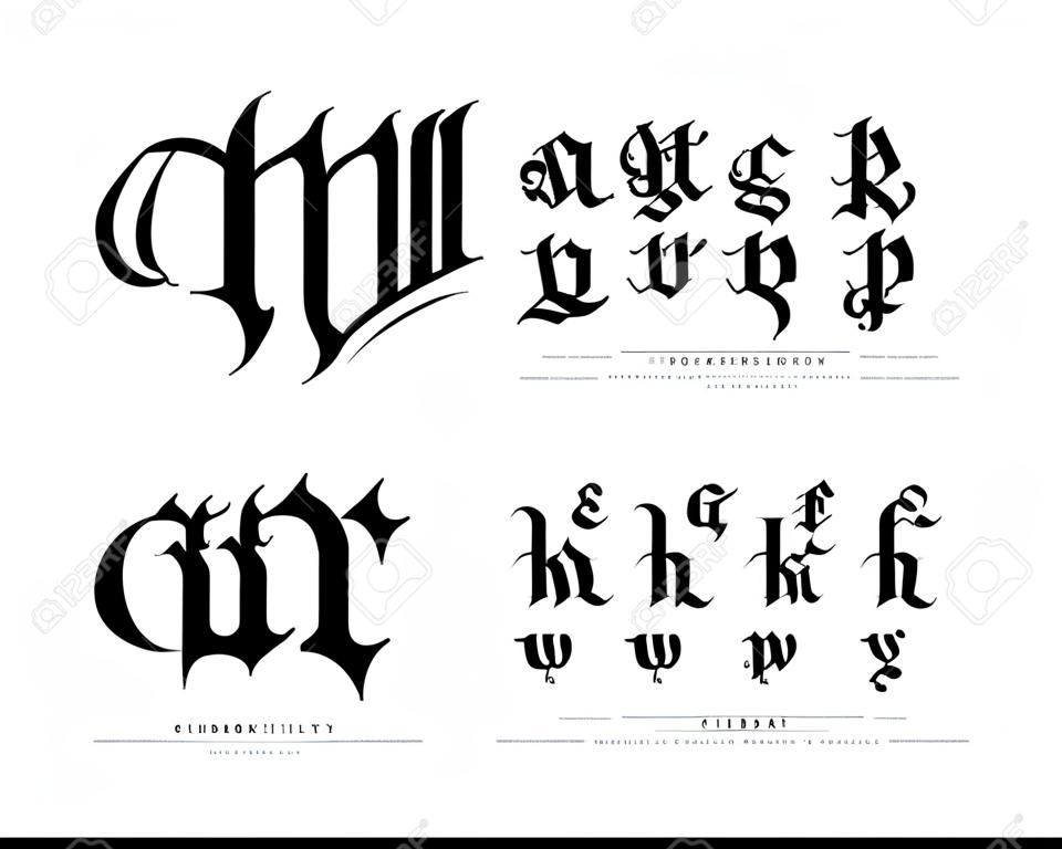 Elegante fuente de alfabeto gótico Blackletter. Tipografía de estilo clásico para logotipo, cartel, invitación. ilustración vectorial.eps