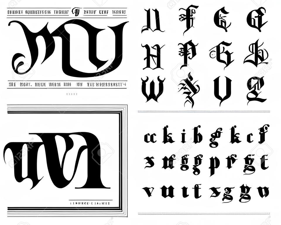Elegante fuente de alfabeto gótico Blackletter. Tipografía de estilo clásico para logotipo, cartel, invitación. ilustración vectorial.eps