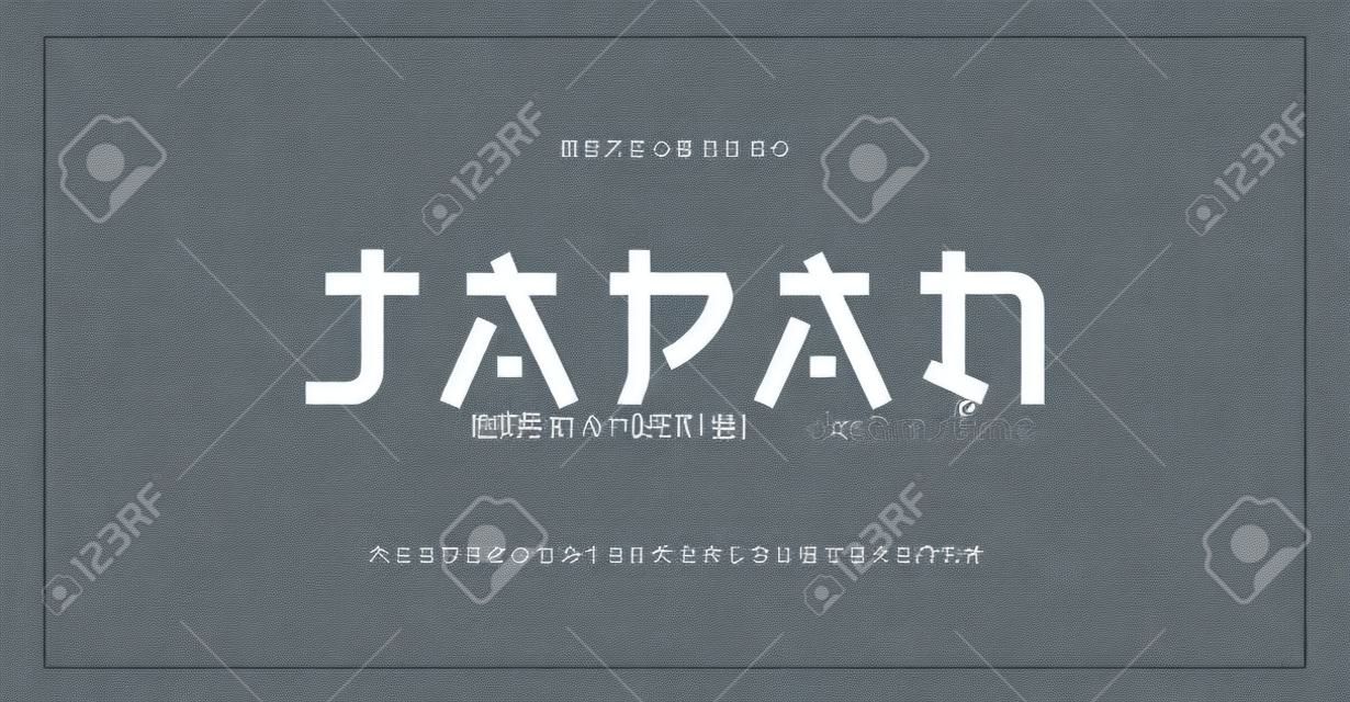 Japanese modern style alphabet font typeface. Typography japan asian fonts and number. English letters uppercase and numbers. Vector Illustration