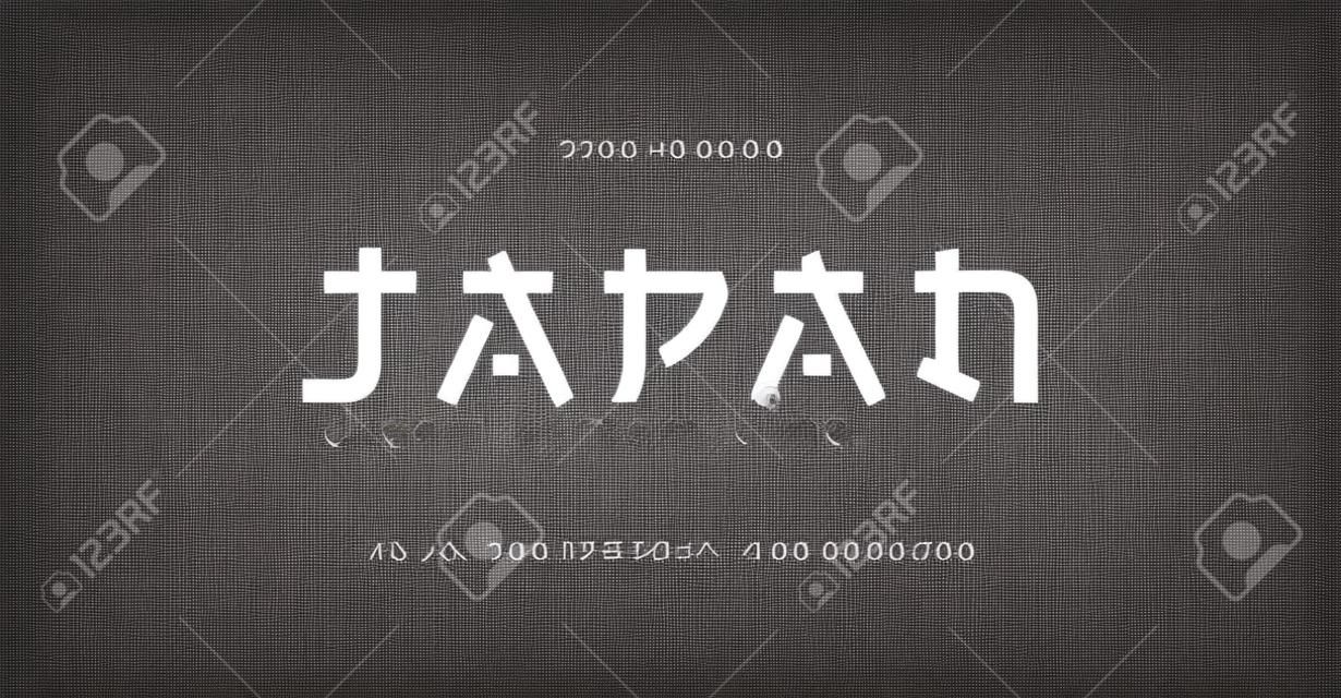 Japonês estilo moderno alfabeto fonte tipo de letra. Tipografia japonês asiático fontes e número. letras em inglês maiúsculas e números. Ilustração vetorial