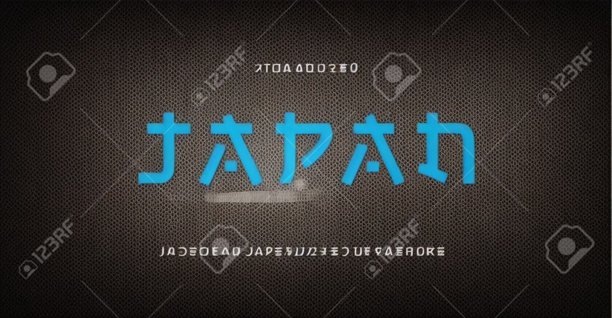Japanese modern style alphabet font typeface. Typography japan asian fonts and number. English letters uppercase and numbers. Vector Illustration