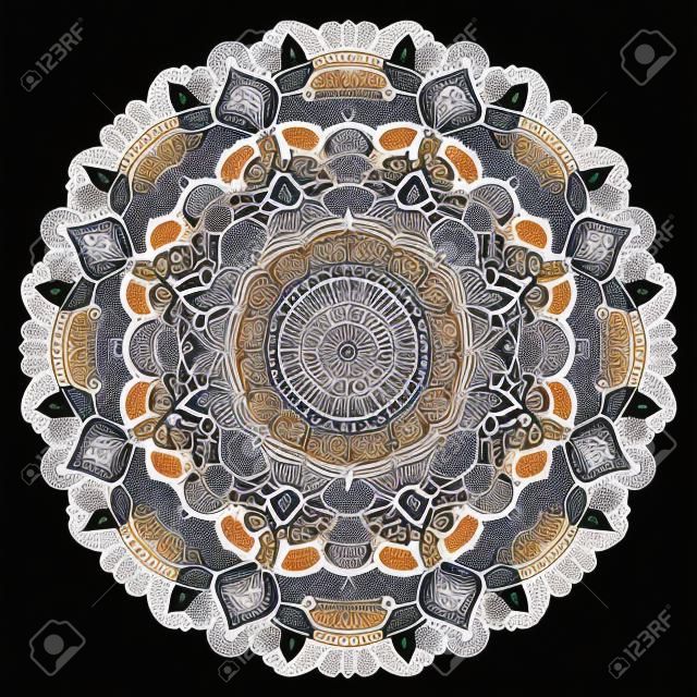 Ray edge mandala tracery wheel mehndi design. Tracery calming ornament. Neat even binary harmonious doodle texture. Indifferent discreet. Trace bracing usable doodling mehndi pattern. Vector.