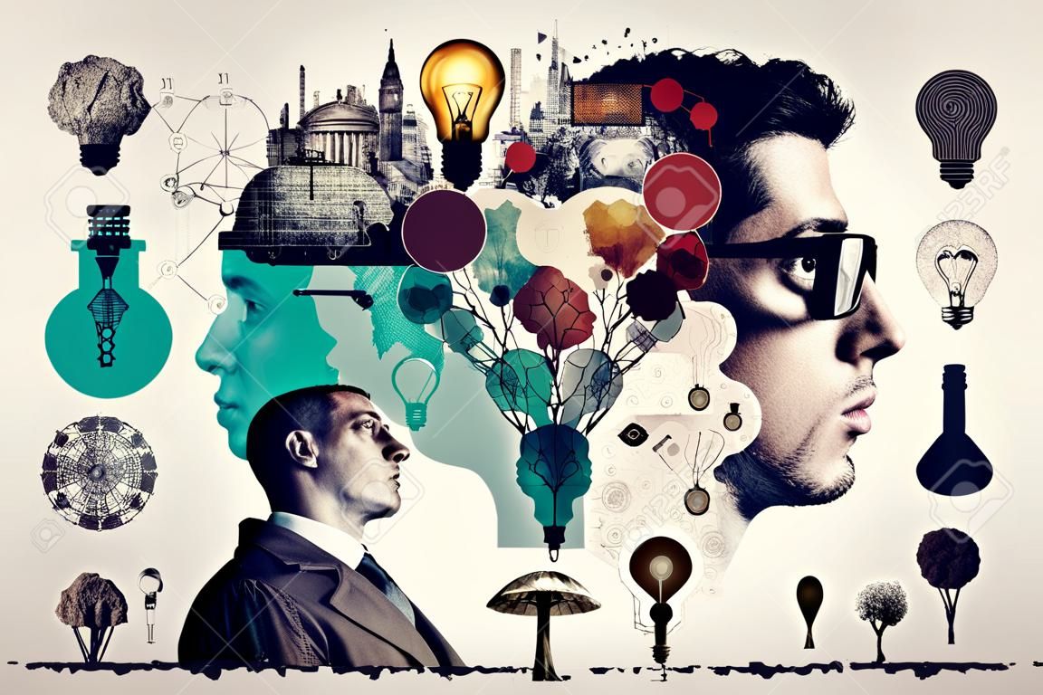 Creative mind. Concept of intelligence. Art collage. Generative AI