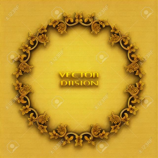 Ornamento barocco circolare. Una cornice dorata in stile retrò per un logo, congratulazioni, inviti, decorazioni. Vettore.