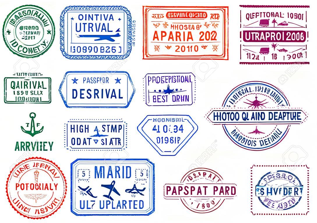 Selos de passaporte conjunto, chegada e partida