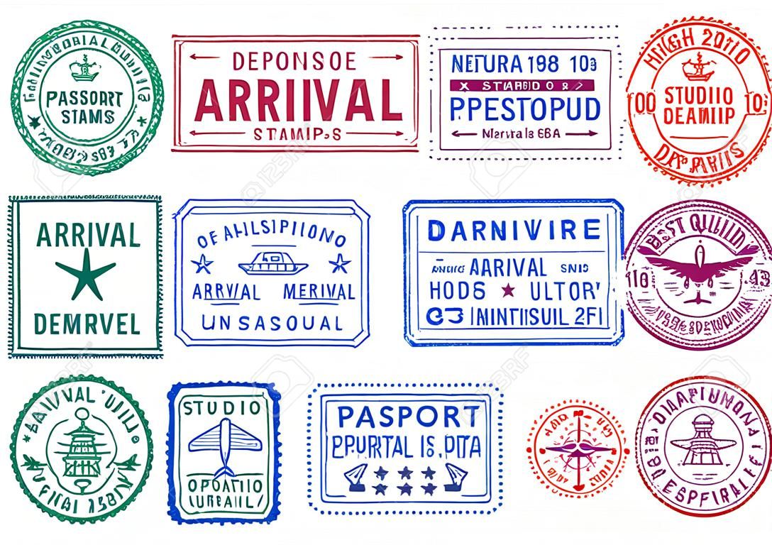 Selos de passaporte conjunto, chegada e partida