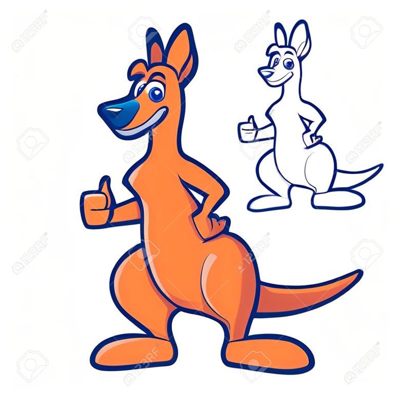 Cartoon kangoeroe met zijn duim omhoog en glimlachen