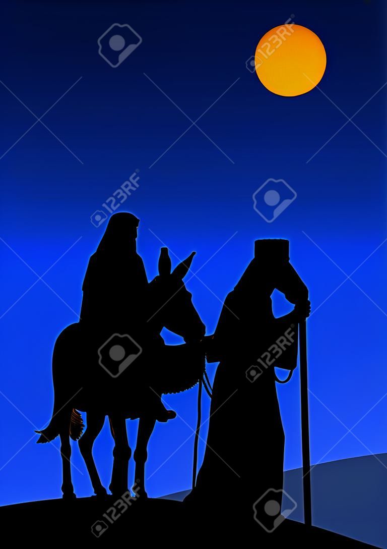 Giuseppe e Maria con asino sulla strada per Betlemme