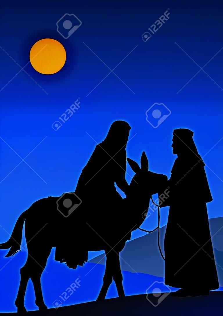 Giuseppe e Maria con asino sulla strada per Betlemme
