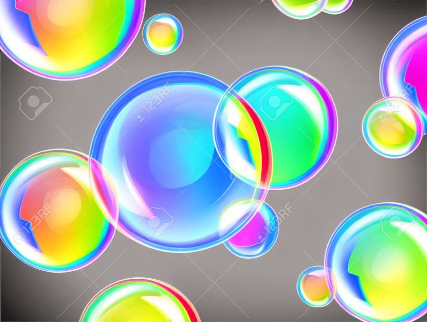 Transparent rainbow soap bubbles background vector.