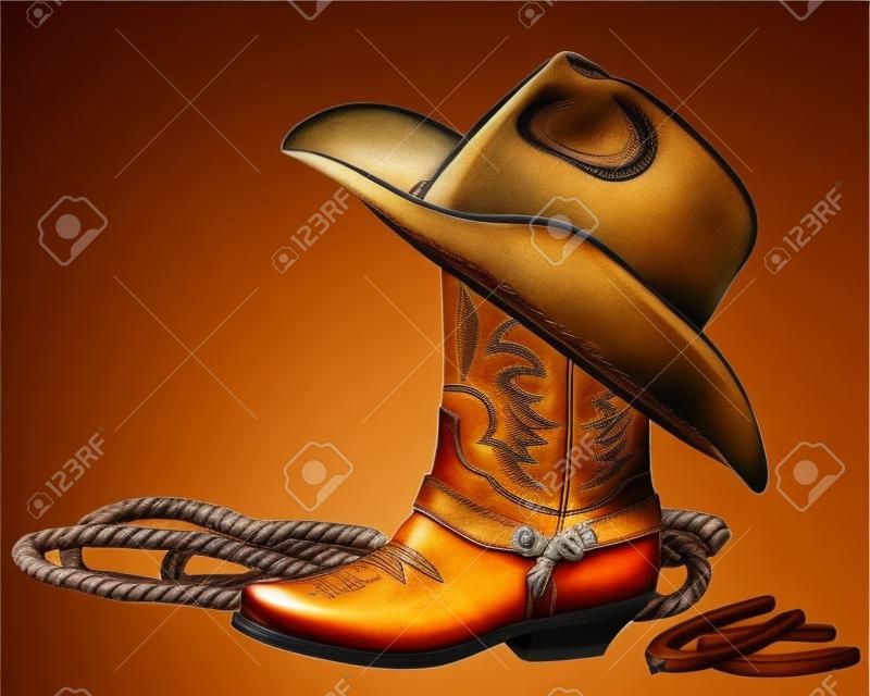 Cowboy-Stiefel mit westlichen Hut isoliert